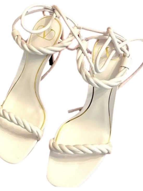 Valentino Garavani White Braided Rope Ankle-Tie Kitten Heel Sandals main image 3